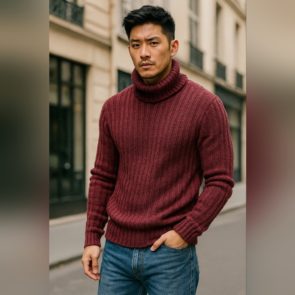 H&M Men's Burgundy Turtleneck Sweater Size L